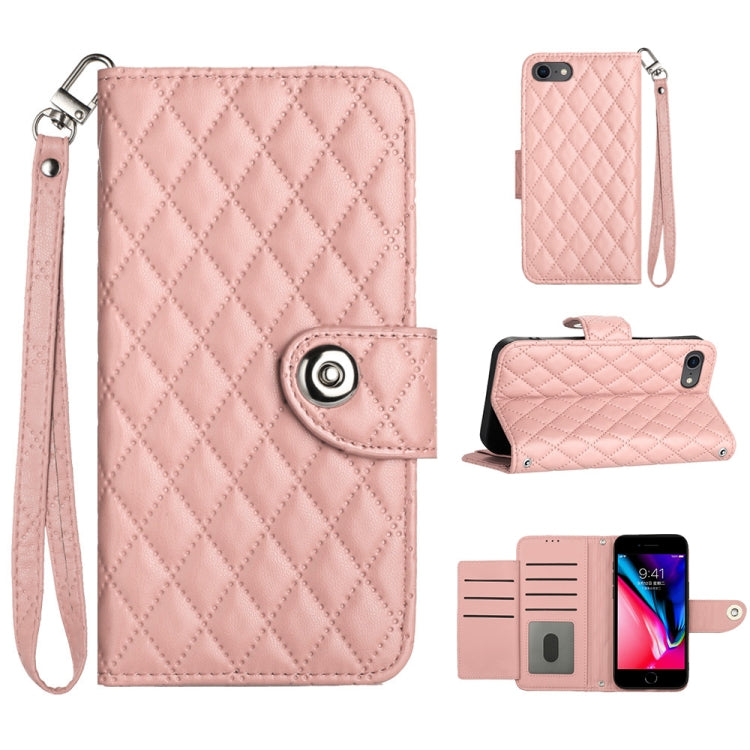 菱形紋理翻蓋皮革手機殼附掛繩，適用於iPhone 14 Pro Max、iPhone SE 2022 / 2020 / 8 / 7、iPhone 13 Pro Max、iPhone 13 Pro、iPhone 13、iPhone 12 / 12 Pro、iPhone 12 Pro Max、iPhone 11 Pro Max