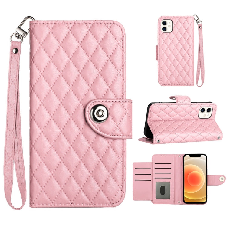 菱形紋理翻蓋皮革手機殼 附掛繩，適用於 iPhone 11，iPhone 11 Pro，iPhone XS / X，iPhone XR，iPhone XS Max，iPhone 8 Plus / 7 Plus / 6s Plus