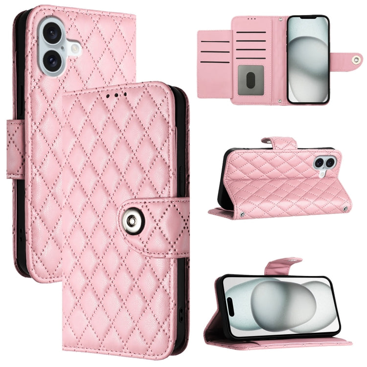 菱形紋理翻蓋皮革手機殼附掛繩，適用於 iPhone 17 Pro Max、iPhone 17 Pro、iPhone 17、iPhone Air、iPhone SE 2024、iPhone 16 Pro Max、iPhone 16 Pro、iPhone 16 Plus