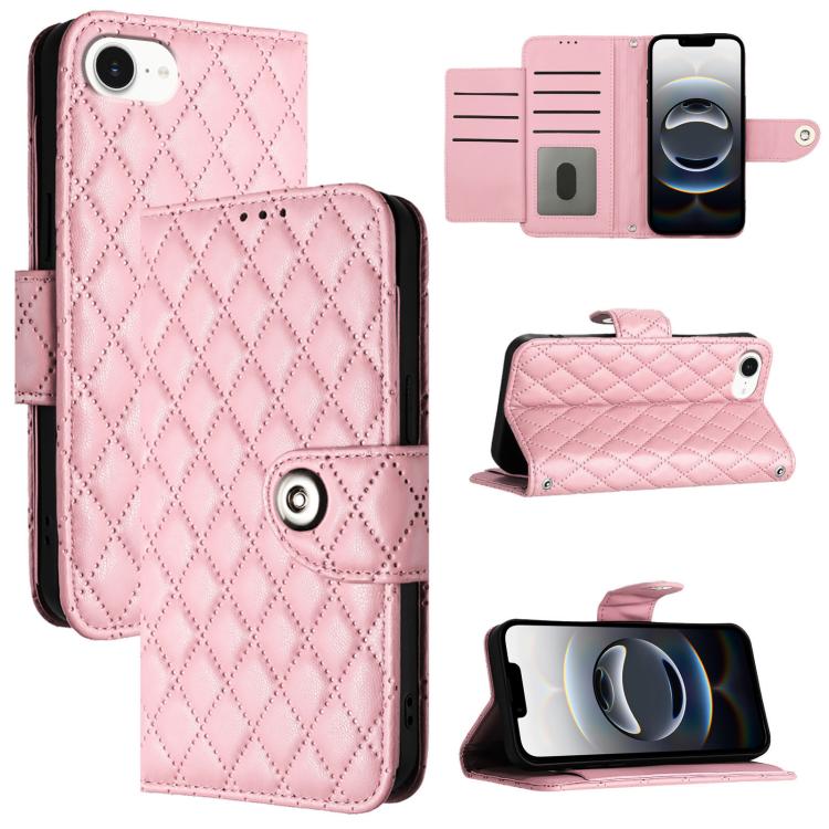 菱形紋理翻蓋皮革手機殼附掛繩，適用於 iPhone 17 Pro Max、iPhone 17 Pro、iPhone 17、iPhone Air、iPhone SE 2024、iPhone 16 Pro Max、iPhone 16 Pro、iPhone 16 Plus