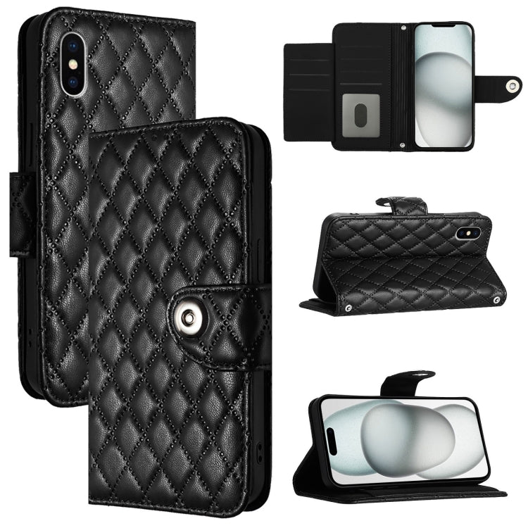菱形紋理翻蓋皮革手機殼 附掛繩，適用於 iPhone 11，iPhone 11 Pro，iPhone XS / X，iPhone XR，iPhone XS Max，iPhone 8 Plus / 7 Plus / 6s Plus