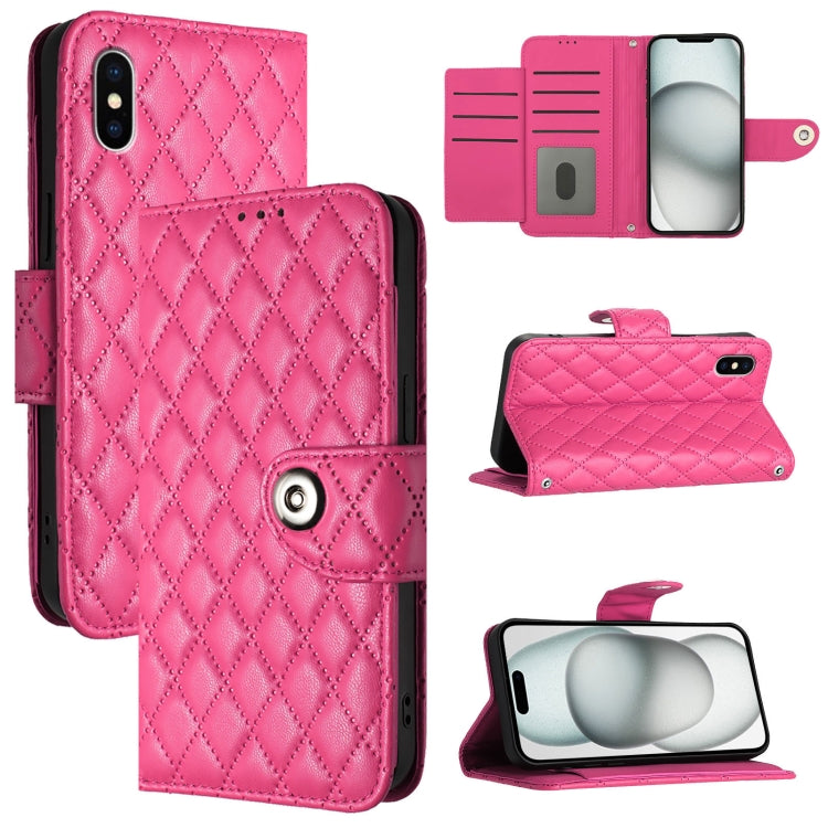 菱形紋理翻蓋皮革手機殼 附掛繩，適用於 iPhone 11，iPhone 11 Pro，iPhone XS / X，iPhone XR，iPhone XS Max，iPhone 8 Plus / 7 Plus / 6s Plus