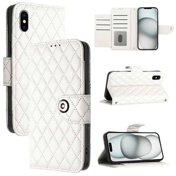 菱形紋理翻蓋皮革手機殼 附掛繩，適用於 iPhone 11，iPhone 11 Pro，iPhone XS / X，iPhone XR，iPhone XS Max，iPhone 8 Plus / 7 Plus / 6s Plus