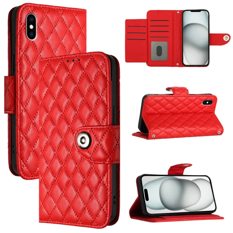 菱形紋理翻蓋皮革手機殼 附掛繩，適用於 iPhone 11，iPhone 11 Pro，iPhone XS / X，iPhone XR，iPhone XS Max，iPhone 8 Plus / 7 Plus / 6s Plus