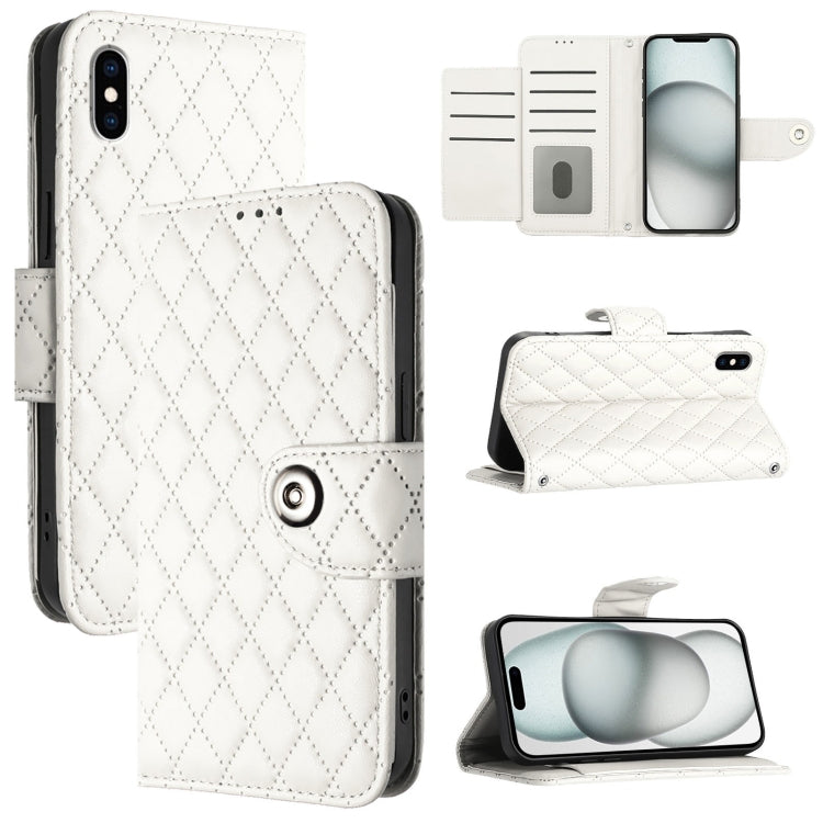 菱形紋理翻蓋皮革手機殼 附掛繩，適用於 iPhone 11，iPhone 11 Pro，iPhone XS / X，iPhone XR，iPhone XS Max，iPhone 8 Plus / 7 Plus / 6s Plus