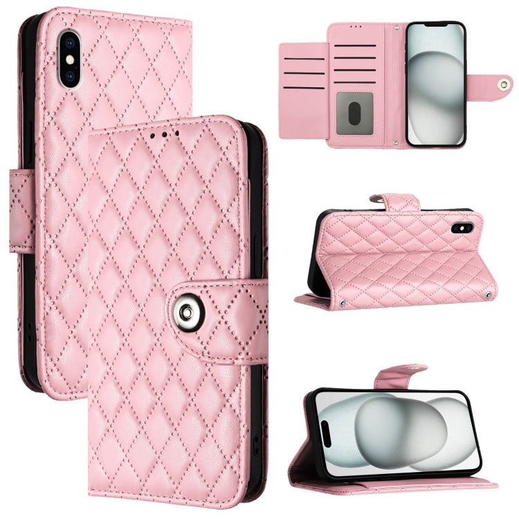 菱形紋理翻蓋皮革手機殼 附掛繩，適用於 iPhone 11，iPhone 11 Pro，iPhone XS / X，iPhone XR，iPhone XS Max，iPhone 8 Plus / 7 Plus / 6s Plus