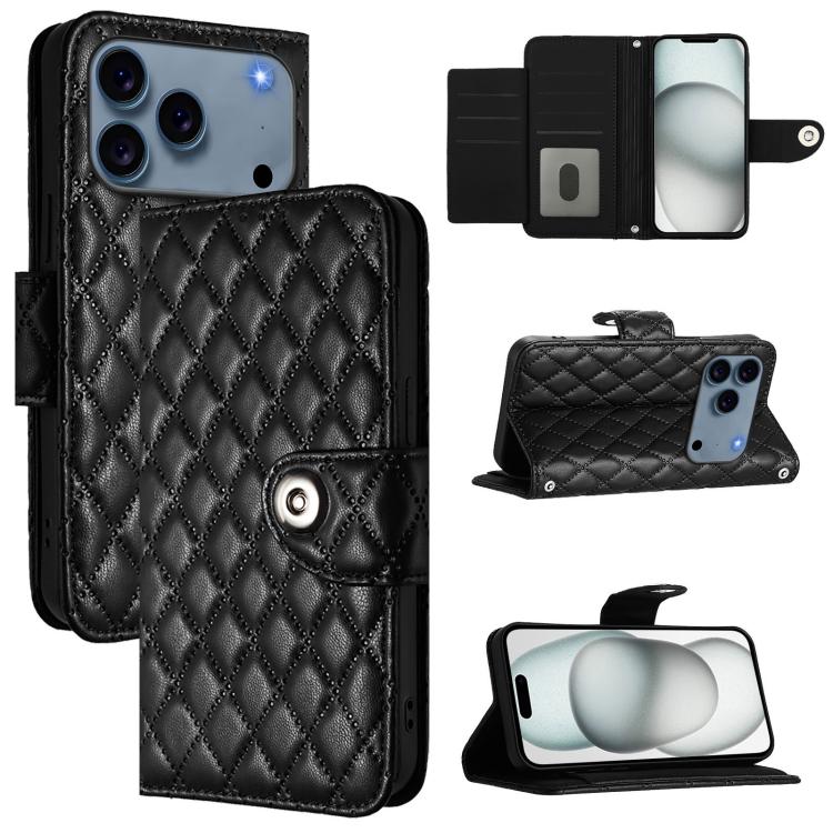 菱形紋理翻蓋皮革手機殼附掛繩，適用於 iPhone 17 Pro Max、iPhone 17 Pro、iPhone 17、iPhone Air、iPhone SE 2024、iPhone 16 Pro Max、iPhone 16 Pro、iPhone 16 Plus