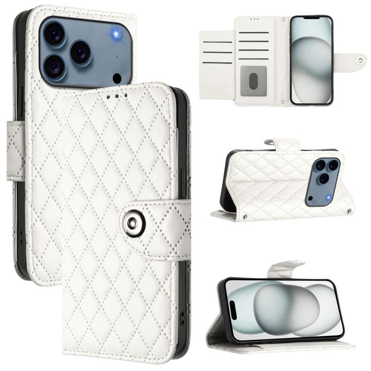菱形紋理翻蓋皮革手機殼附掛繩，適用於 iPhone 17 Pro Max、iPhone 17 Pro、iPhone 17、iPhone Air、iPhone SE 2024、iPhone 16 Pro Max、iPhone 16 Pro、iPhone 16 Plus