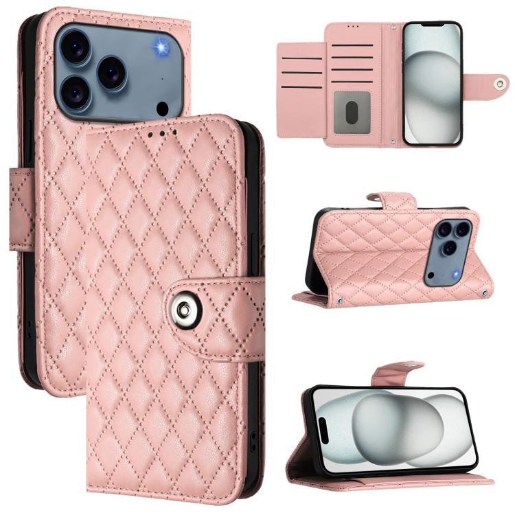 菱形紋理翻蓋皮革手機殼附掛繩，適用於 iPhone 17 Pro Max、iPhone 17 Pro、iPhone 17、iPhone Air、iPhone SE 2024、iPhone 16 Pro Max、iPhone 16 Pro、iPhone 16 Plus