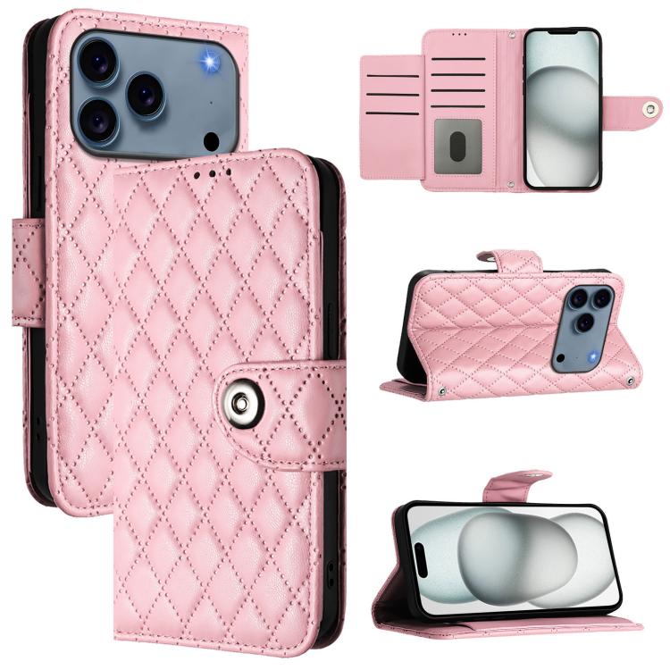 菱形紋理翻蓋皮革手機殼附掛繩，適用於 iPhone 17 Pro Max、iPhone 17 Pro、iPhone 17、iPhone Air、iPhone SE 2024、iPhone 16 Pro Max、iPhone 16 Pro、iPhone 16 Plus