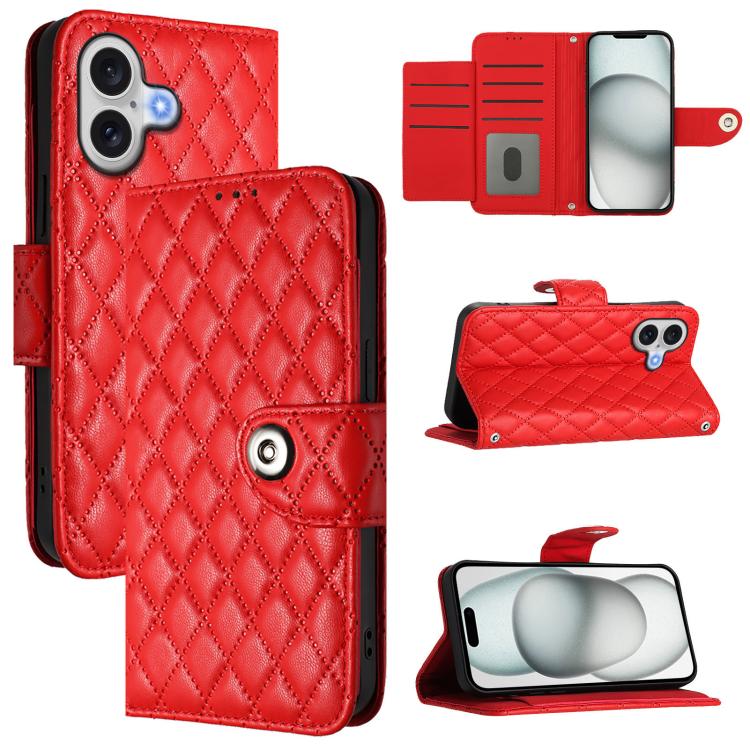 菱形紋理翻蓋皮革手機殼附掛繩，適用於 iPhone 17 Pro Max、iPhone 17 Pro、iPhone 17、iPhone Air、iPhone SE 2024、iPhone 16 Pro Max、iPhone 16 Pro、iPhone 16 Plus