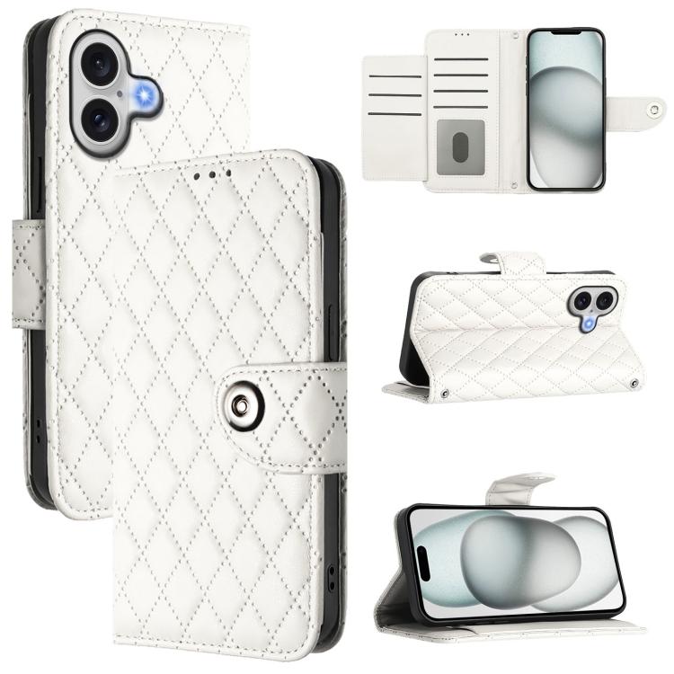 菱形紋理翻蓋皮革手機殼附掛繩，適用於 iPhone 17 Pro Max、iPhone 17 Pro、iPhone 17、iPhone Air、iPhone SE 2024、iPhone 16 Pro Max、iPhone 16 Pro、iPhone 16 Plus
