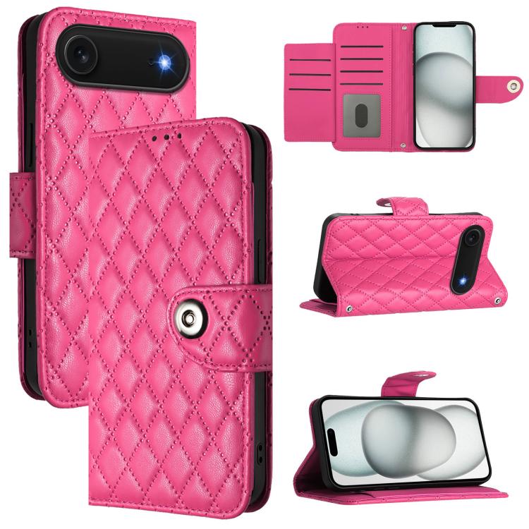 菱形紋理翻蓋皮革手機殼附掛繩，適用於 iPhone 17 Pro Max、iPhone 17 Pro、iPhone 17、iPhone Air、iPhone SE 2024、iPhone 16 Pro Max、iPhone 16 Pro、iPhone 16 Plus