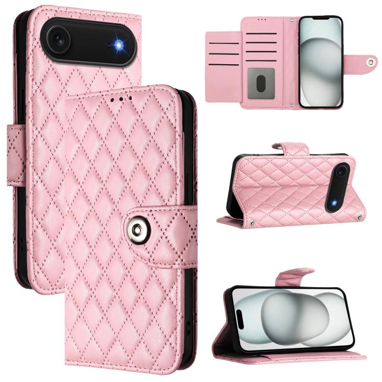 菱形紋理翻蓋皮革手機殼附掛繩，適用於 iPhone 17 Pro Max、iPhone 17 Pro、iPhone 17、iPhone Air、iPhone SE 2024、iPhone 16 Pro Max、iPhone 16 Pro、iPhone 16 Plus