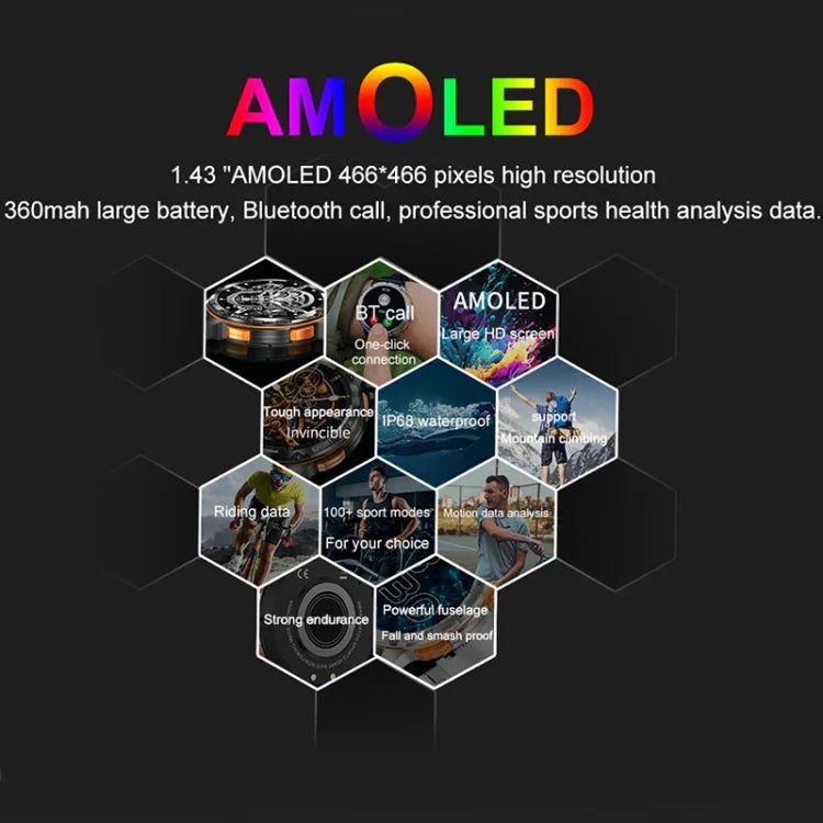 AK59 1.43 吋 AMOLED 圓形螢幕鋼錶帶智慧手錶