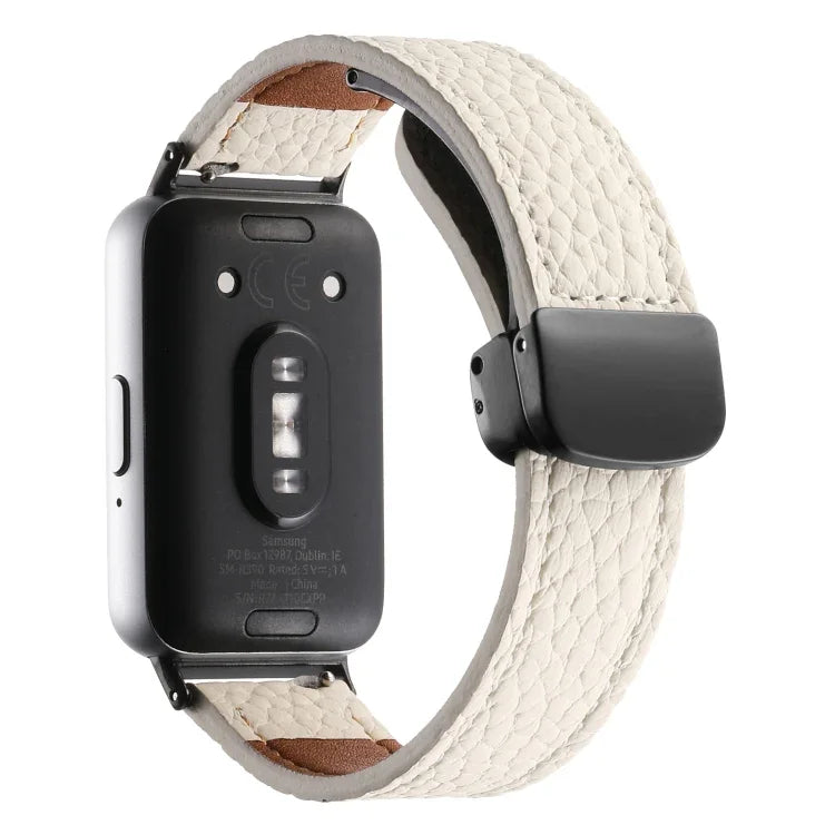 荔枝紋磁吸黑色扣環皮革錶帶，適用於 Samsung Galaxy Fit 3