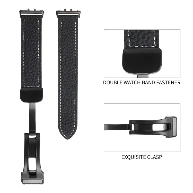 荔枝紋磁吸黑色扣環皮革錶帶，適用於 Samsung Galaxy Fit 3