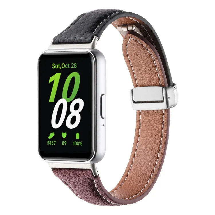 荔枝紋磁吸扣環纖薄皮革錶帶，適用於 Samsung Galaxy Fit 3