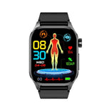 ET580 sports smart watch with ECG and Bluetooth displaying health data and fitness metrics on AMOLED screen.