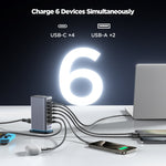 JOYROOM JR-TCM02 6合1 65W GaN 4個USB-C及2個USB-A多口充電器，歐規插頭，英規插頭