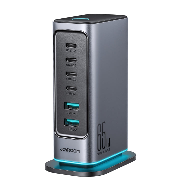 JOYROOM JR-TCM02 6合1 65W GaN 4個USB-C及2個USB-A多口充電器，歐規插頭，英規插頭