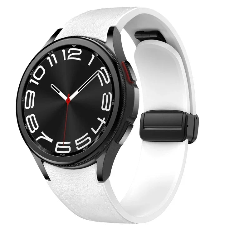 磁吸黑色扣環皮革矽膠錶帶，適用於 Samsung Galaxy Watch 6