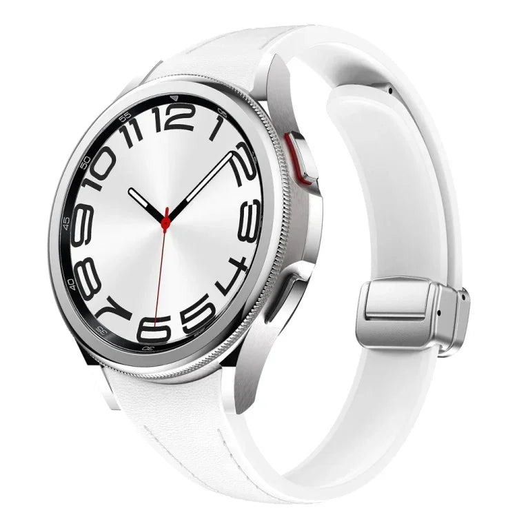 纖薄磁吸銀色扣頭皮革矽膠錶帶，適用於 Samsung Galaxy Watch 6
