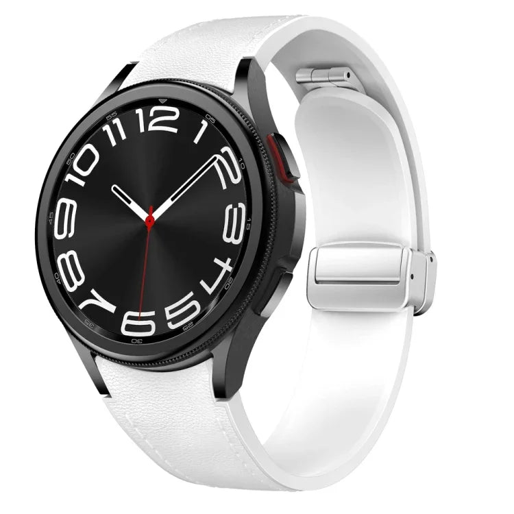 磁吸銀色扣頭皮革矽膠錶帶，適用於 Samsung Galaxy Watch 6