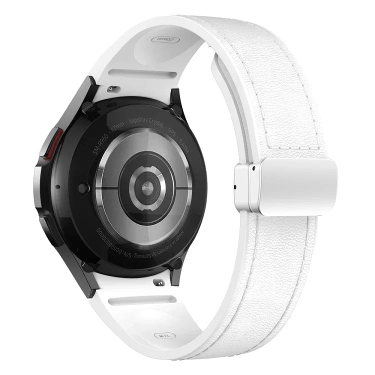 磁吸銀色扣頭皮革矽膠錶帶，適用於 Samsung Galaxy Watch 6
