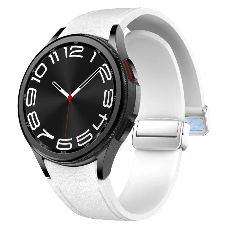 磁吸銀色扣頭皮革矽膠錶帶，適用於 Samsung Galaxy Watch 6