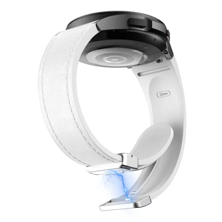 磁吸銀色扣頭皮革矽膠錶帶，適用於 Samsung Galaxy Watch 6
