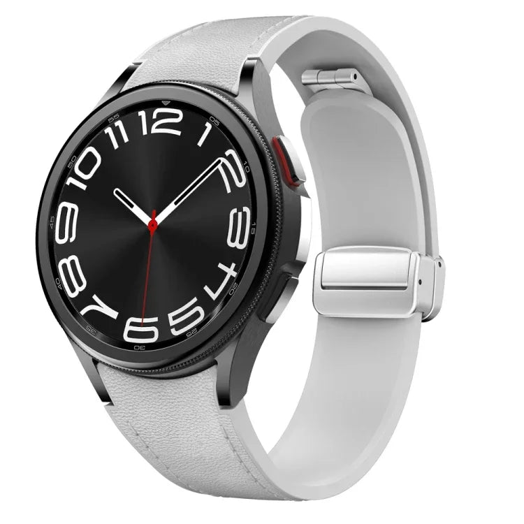 磁吸銀色扣頭皮革矽膠錶帶，適用於 Samsung Galaxy Watch 6