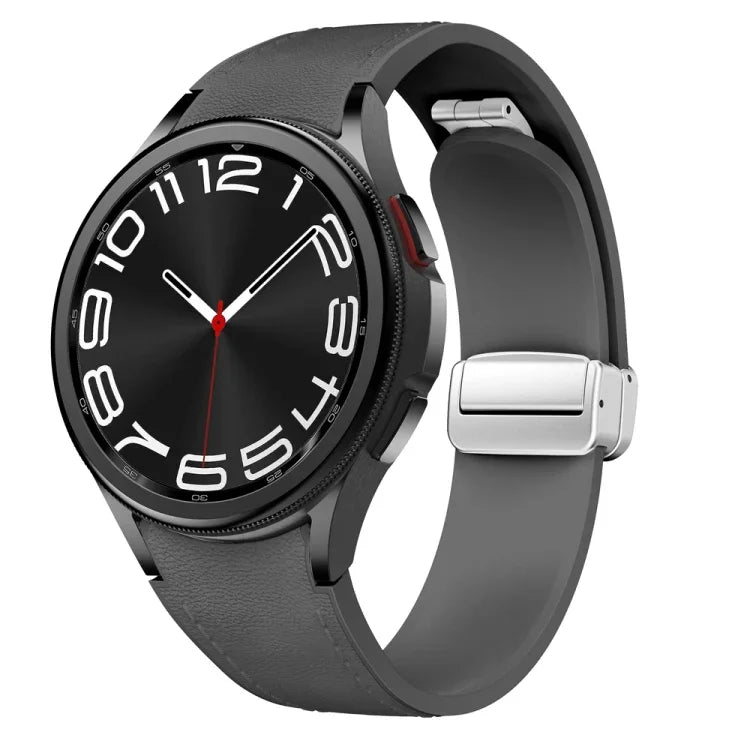 磁吸銀色扣頭皮革矽膠錶帶，適用於 Samsung Galaxy Watch 6