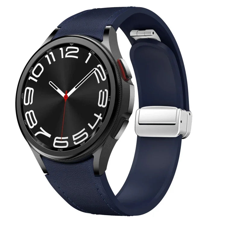 磁吸銀色扣頭皮革矽膠錶帶，適用於 Samsung Galaxy Watch 6