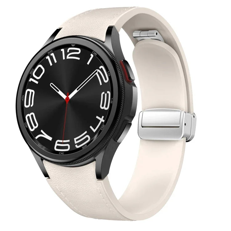 磁吸銀色扣頭皮革矽膠錶帶，適用於 Samsung Galaxy Watch 6
