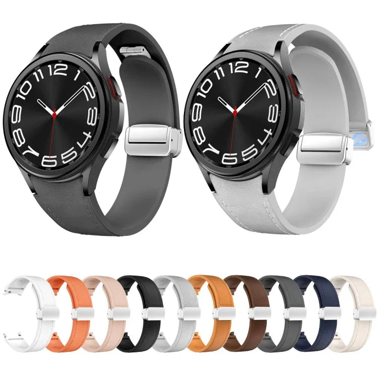 磁吸銀色扣頭皮革矽膠錶帶，適用於 Samsung Galaxy Watch 6