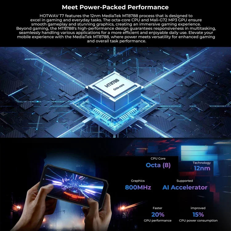 HOTWAV T7 耐用手機，6280mAh，6.52 吋 Android 13 MT8788 八核心，網絡：4G，OTG，4GB+128GB