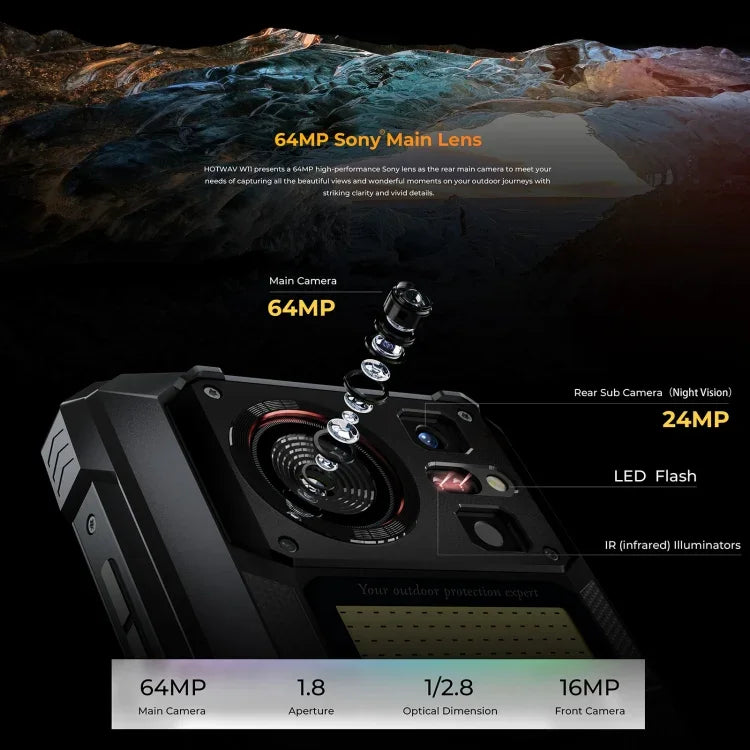 HOTWAV W11 耐用手機，夜視，20800mAh，6.6 吋 Android 13 MT8788 八核心，網絡：4G，OTG，通話錄音，6GB+256GB