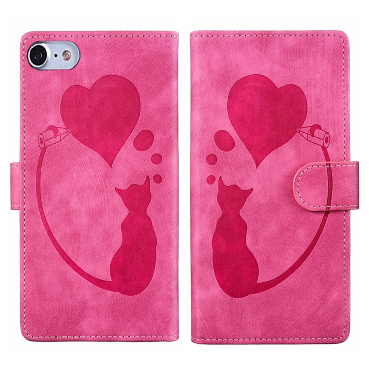 筆心貓壓紋皮革手機殼，適用於 iPhone 14 Plus，適用於 iPhone 14，適用於 iPhone 14 Pro，適用於 iPhone 14 Pro Max，適用於 iPhone 7 / 8 / SE 2022，適用於 iPhone 13 Pro Max，適用於 iPhone 13 Pro，適用於 iPhone 13