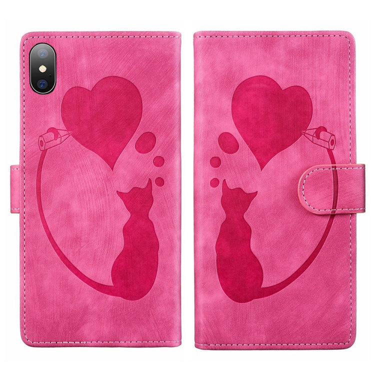 Pen Heart 貓咪浮雕皮革手機殼，適用於 iPhone X / XS，適用於 iPhone XR，適用於 iPhone XS Max，適用於 iPhone 7 Plus / 8 Plus