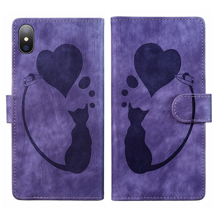 Pen Heart 貓咪浮雕皮革手機殼，適用於 iPhone X / XS，適用於 iPhone XR，適用於 iPhone XS Max，適用於 iPhone 7 Plus / 8 Plus