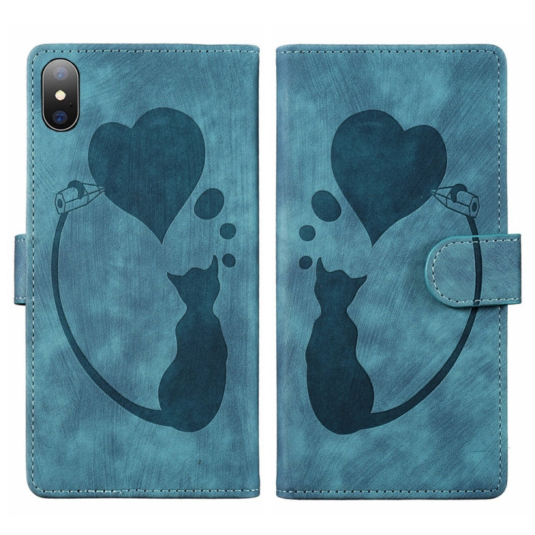 Pen Heart 貓咪浮雕皮革手機殼，適用於 iPhone X / XS，適用於 iPhone XR，適用於 iPhone XS Max，適用於 iPhone 7 Plus / 8 Plus