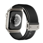 直紋鈦合金扣彈性矽膠錶帶，適用於 Apple Watch SE 44毫米，Apple Watch Series 6 44毫米，Apple Watch Series 5 44毫米，Apple Watch Series 4 44毫米，Apple Watch Series 3 42毫米，Apple Watch Series 2 42毫米
