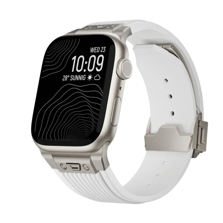 直紋鈦合金扣彈性矽膠錶帶，適用於 Apple Watch SE 44毫米，Apple Watch Series 6 44毫米，Apple Watch Series 5 44毫米，Apple Watch Series 4 44毫米，Apple Watch Series 3 42毫米，Apple Watch Series 2 42毫米
