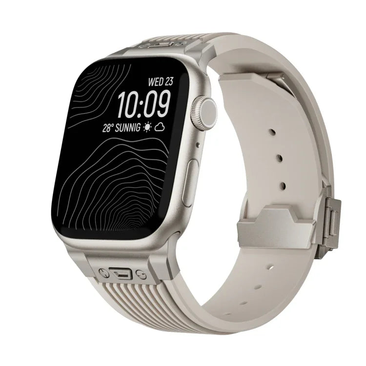 直紋鈦合金扣彈性矽膠錶帶，適用於 Apple Watch SE 44毫米，Apple Watch Series 6 44毫米，Apple Watch Series 5 44毫米，Apple Watch Series 4 44毫米，Apple Watch Series 3 42毫米，Apple Watch Series 2 42毫米