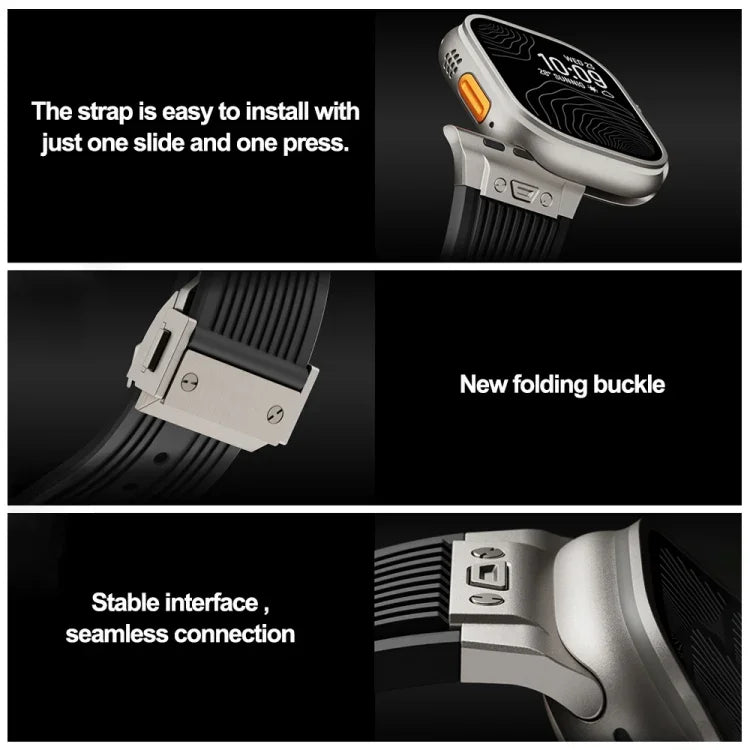 直紋鈦合金扣彈性矽膠錶帶，適用於 Apple Watch SE 44毫米，Apple Watch Series 6 44毫米，Apple Watch Series 5 44毫米，Apple Watch Series 4 44毫米，Apple Watch Series 3 42毫米，Apple Watch Series 2 42毫米