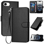 YX0070 碳纖維扣環皮革手機殼附掛繩，適用於 iPhone 17e / 16e，適用於 iPhone 17 Pro Max，適用於 iPhone 17 Pro，適用於 iPhone 17，適用於 iPhone Air，適用於 iPhone 16 Pro Max