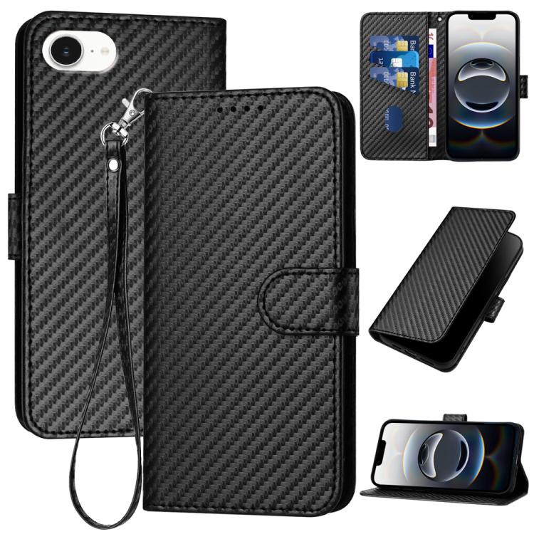 YX0070 碳纖維扣環皮革手機殼附掛繩，適用於 iPhone 17e / 16e，適用於 iPhone 17 Pro Max，適用於 iPhone 17 Pro，適用於 iPhone 17，適用於 iPhone Air，適用於 iPhone 16 Pro Max