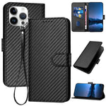 YX0070 碳纖維扣環皮革手機殼附掛繩，適用於 iPhone 16 Pro、iPhone 16 Plus、iPhone 16、iPhone 15 Pro Max、iPhone 15 Pro、iPhone 15 Plus