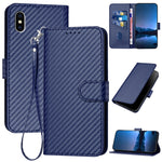 YX0070 碳纖維扣皮革手機殼附掛繩，適用於 iPhone 12 mini，適用於 iPhone 11 Pro Max，適用於 iPhone 11，適用於 iPhone 11 Pro，適用於 iPhone X / XS，適用於 iPhone XR